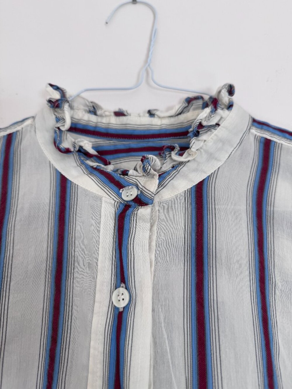 Isabel Marant Etoile Striped Ruffle Collar Blouse White Blue Top FR 34 - Picture 3 of 8